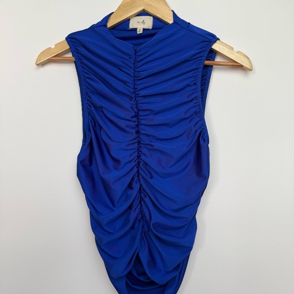 Anthropologie En Elly Ruched Mock Neck Tank Royal Blue Size Small (S) - Picture 7 of 10